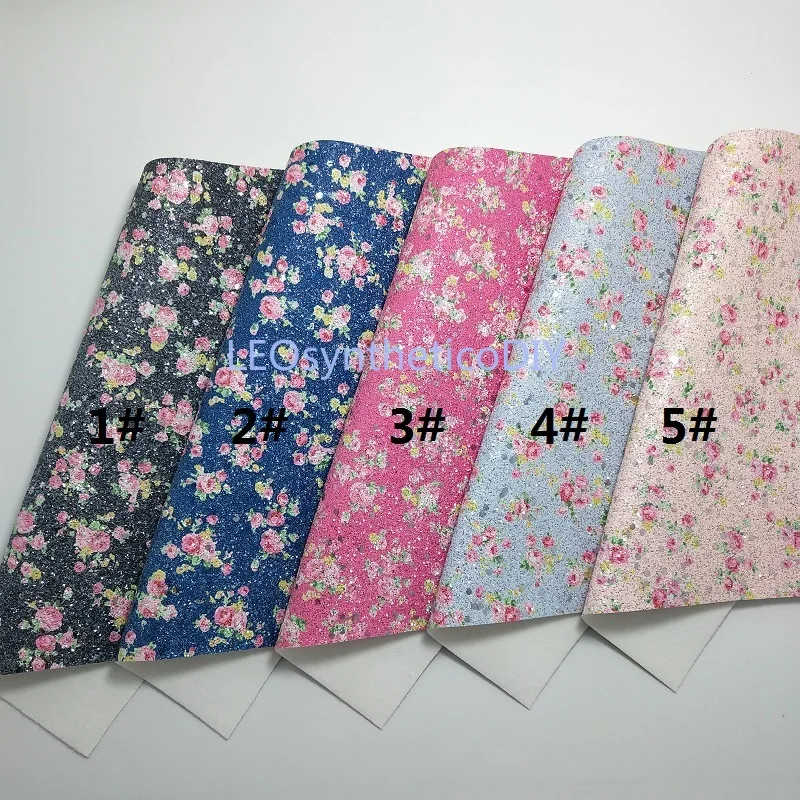 90X134CM Synthetic Letaher Cuero Sintetico Printed Flowers Glitter Leather For Making Bows Accessories LEOsyntheticoDIY T164Y | Дом и сад