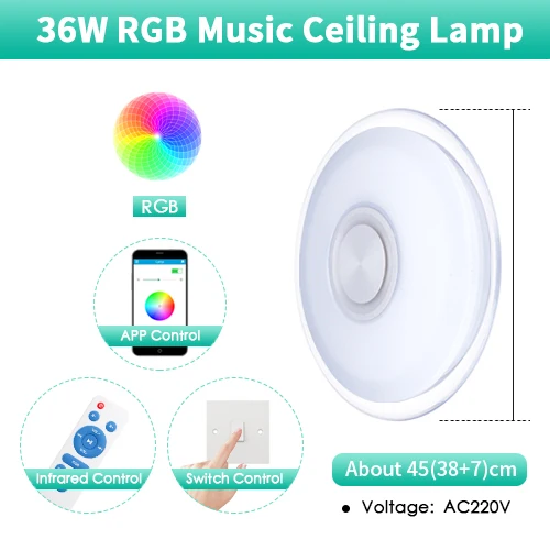 RGB-RT-BT-APP 45cm RGB современный светодиодный потолочный светильник с регулируемой яркостью, 220 В, приложение, дистанционное управление, Bluetooth и музыкальный динамик, цветная умная лампа для спальни, гостиной - Цвет корпуса: RGB-RT-BT-APP 45cm