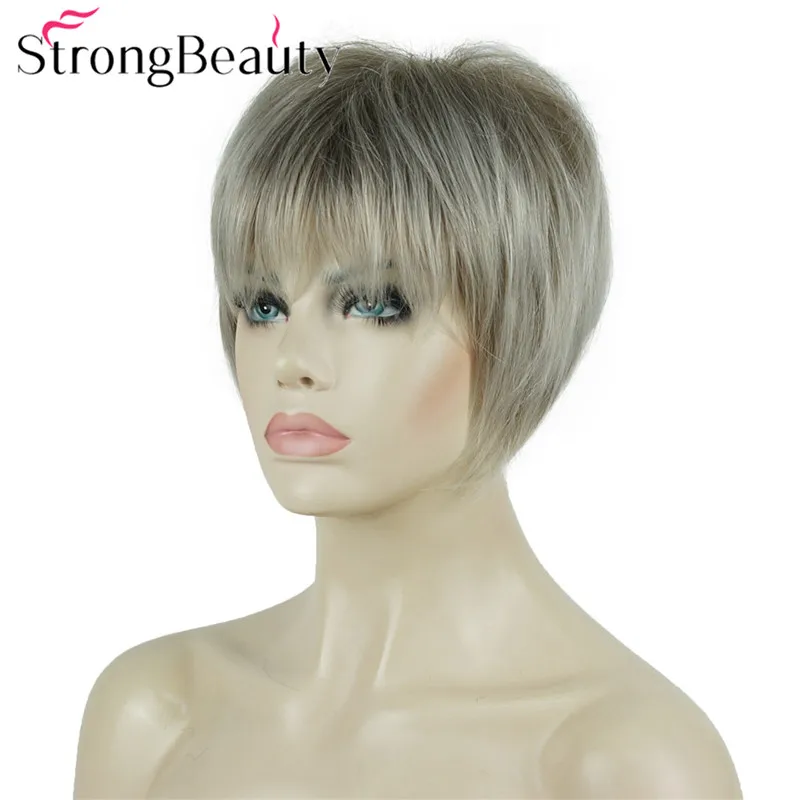 StrongBeauty короткие прямые парики мягкие волосы слоистые локоны Омбре блонд/Красный синтетический парик
