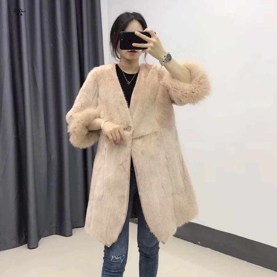 ZiZhen Real Mink Fur Genuine Leather Double-faced Solid Coats Reversible Winter Women's Pockets Cuff furcoat190617-1 | Женская