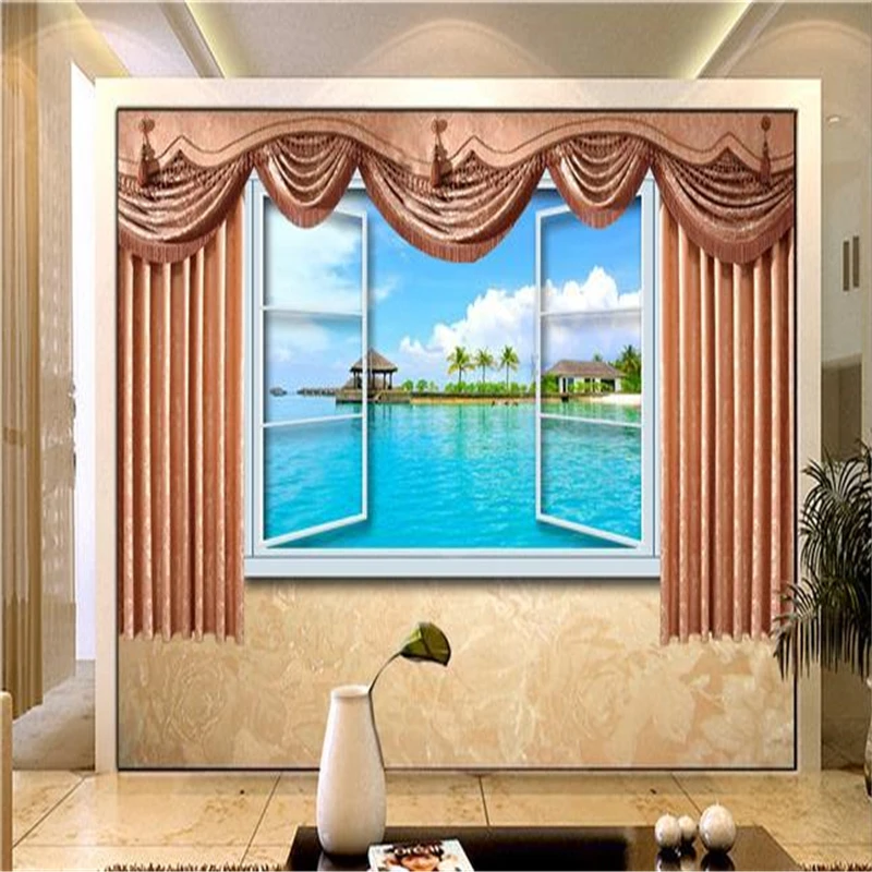 3d обои для стен занавески на окна диванные с природным пейзажем фон спальни