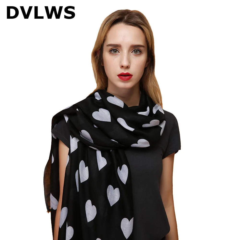 

Satin Printed Lovely Heart Pattern Scarf South Korea Sweet Style Linen Cotton Scarf Female Spot