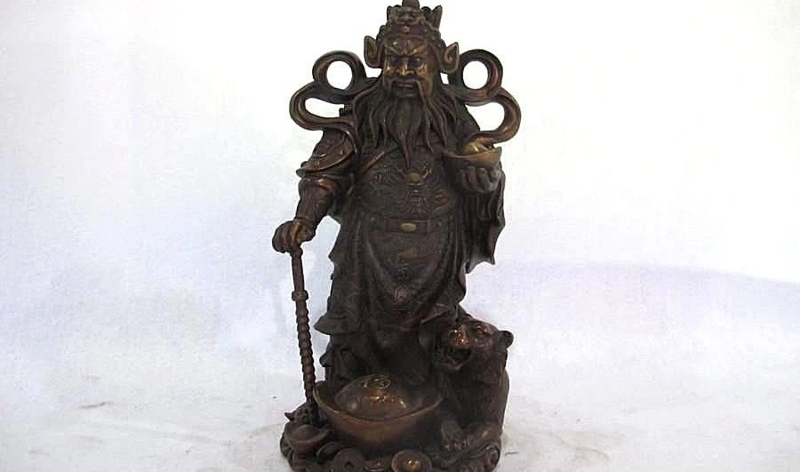 Chinese Bronze Copper tiger Money Yuanbao Guan Gong God of wealth buddha Statue | Дом и сад
