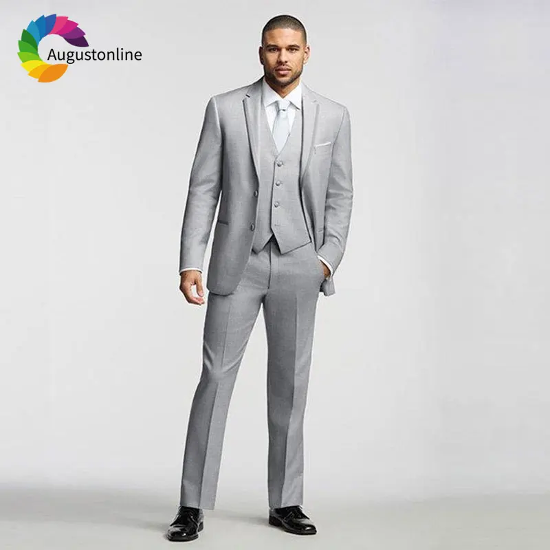 

Gentle Grey Men Suits Wedding Suit Groom Tuxedo 3 Piece Jacket+Pants+Vest Slim Fit Bunsiness Man Blazer Prom Ternos