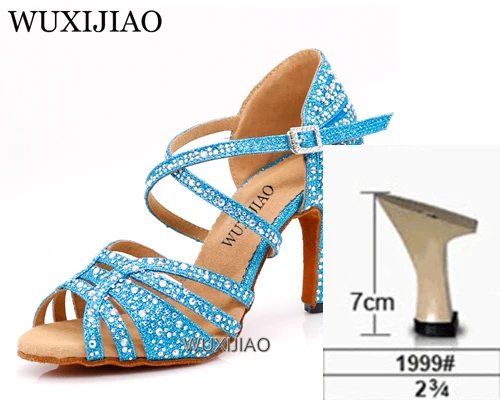 heel 7cm WUXIJIAO/танцевальная обувь для девушек; Танцевальная обувь для латинских танцев; женская обувь; обувь для сальсы; женская обувь; удобная мягкая подошва 5-10 см - Color: heel 7cm