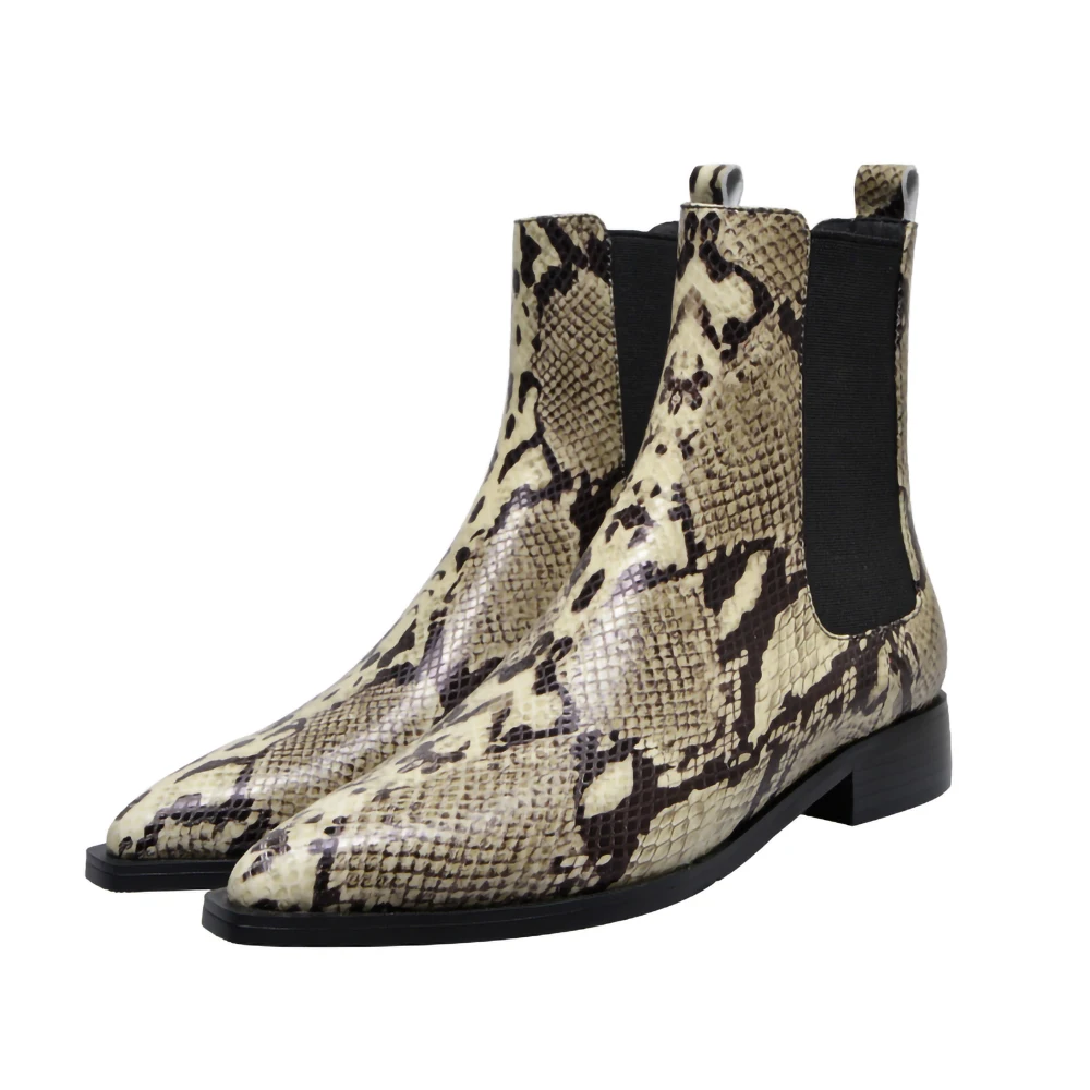 

BERZIMER Fashion Women Ankle Boots Genuine Leather Sexy Snake-print Low Heels 48h Shipping Botas Mujer Shoes Woman Size 34-39