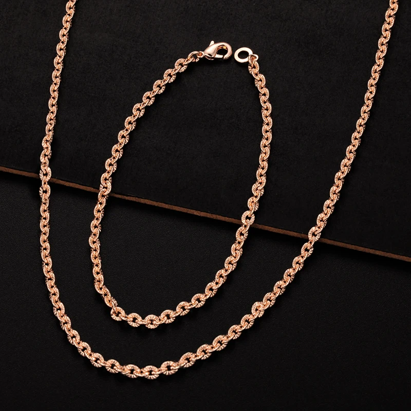 4mm Women Men 585 Gold Color Carve Curb Bracelets Necklace Jewelry Sets | Украшения и аксессуары