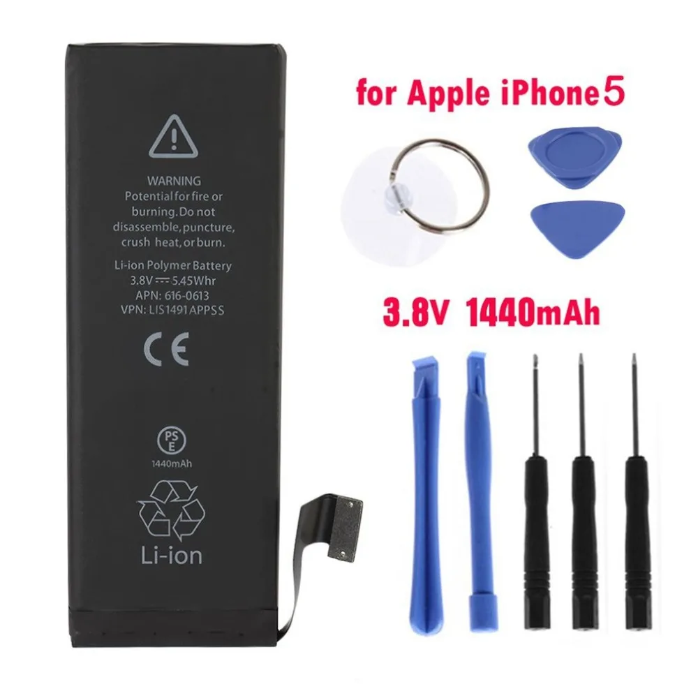 1440 мАч Высокая емкость встроенный литиевый аккумулятор для iPhone 5 запасная батарея для мобильного телефона для iPhone5 с бесплатными инструментами для ремонта