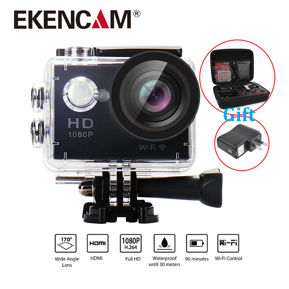 EKENCAM W9 действие Камера 30 м водонепроницаемый 2 дюйм(ов) ЖК дисплей Экран Wi Fi