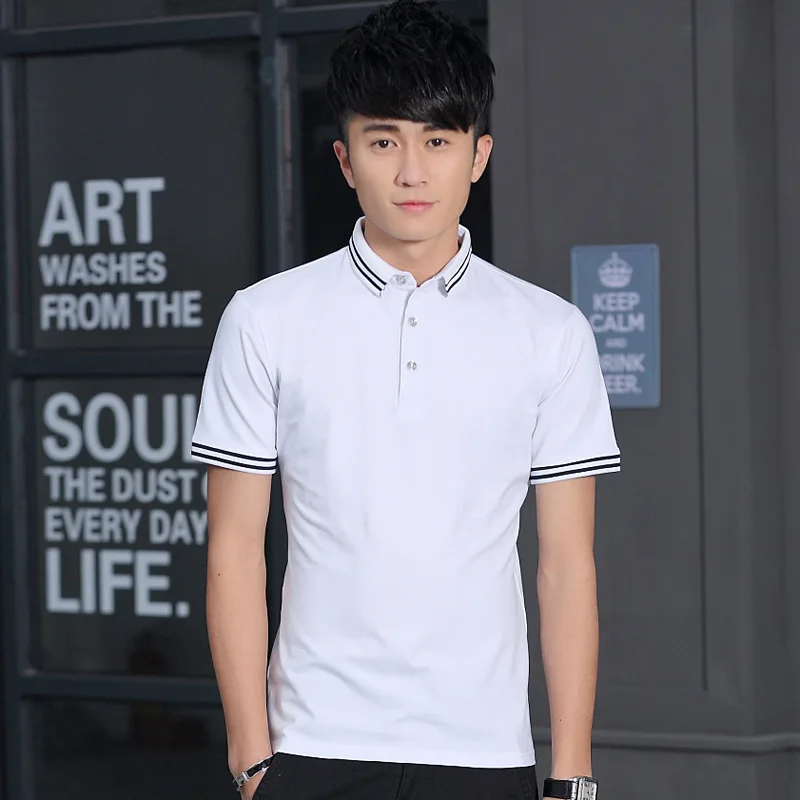 10 шт./лот модная мужская рубашка-поло облегающая с коротким рукавом повседневная