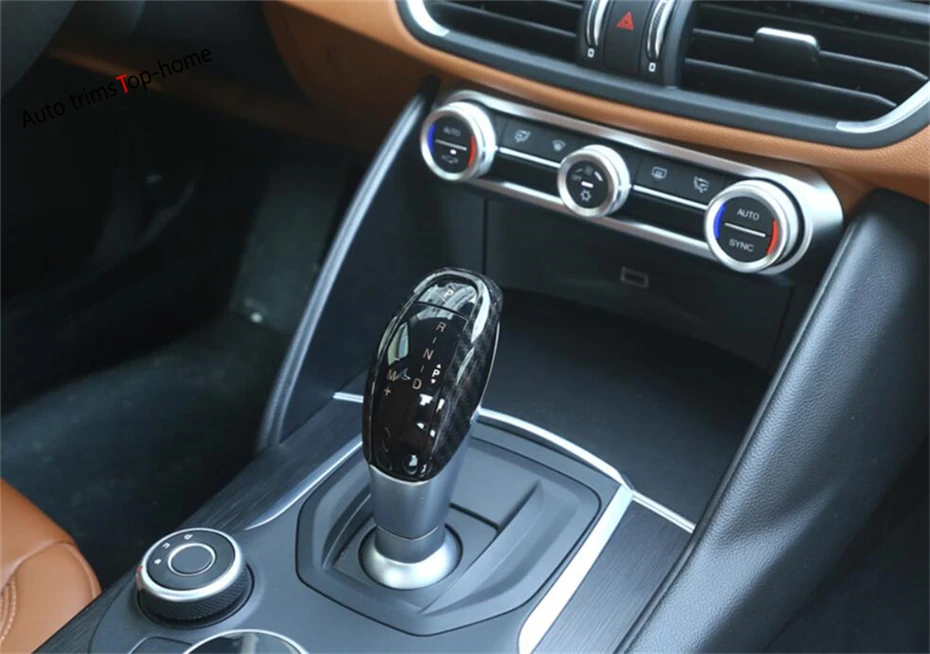 

Yimaautotrims Stalls Gear Shift Knob Cover Interior Trim Fit For Alfa Romeo Stelvio 2017 2018 2019 2020 / ABS Carbon Fiber Look
