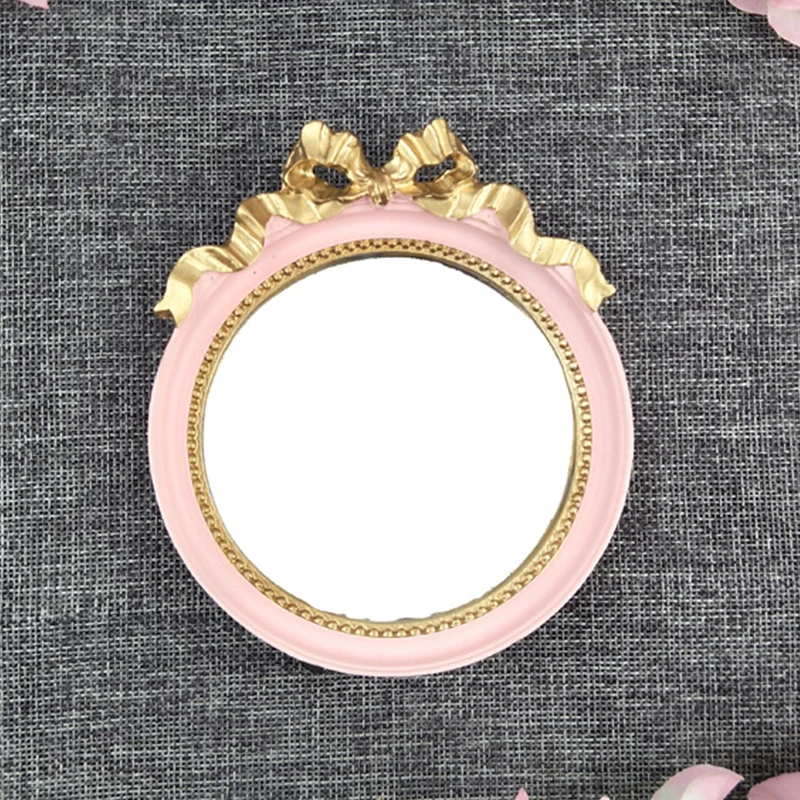 Pink 1 шт. милый мини винтажный женский цветочный рептируемый Овальный Круглый Макияж Зеркало для рук принцесса леди Макияж Красота комод подарок - Цвет: Pink
