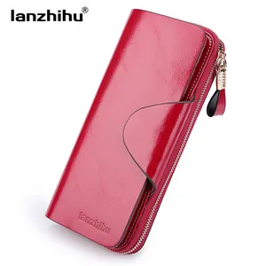 Red Пояса из натуральной кожи кошелек для Для женщин женские RFID Блокировка Женские Кошельки большая дорожная молнии Для женщин кошелек дамы долго держатель телефона - Цвет: Red