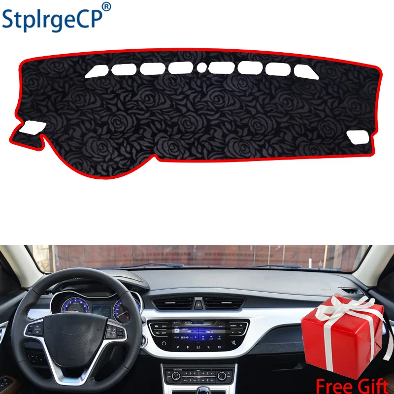 

Latest Rose Pattern Non-slip Car Dashboard Cover Dash Mat Pad DashMat ANti-UV Car Sticker for GEELY VISION 2018 Car Styling