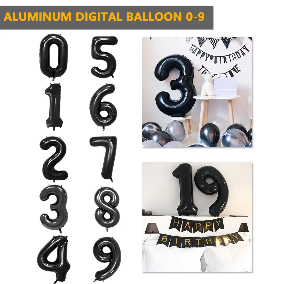 Украшения для дня рождения детский 40 дюймовый черный цифровой фольгированный