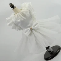 fashion royal silk lace princess wedding dresses for pet dog pet skirt puppy cat dress pet apparel xs xl with big lace on neck