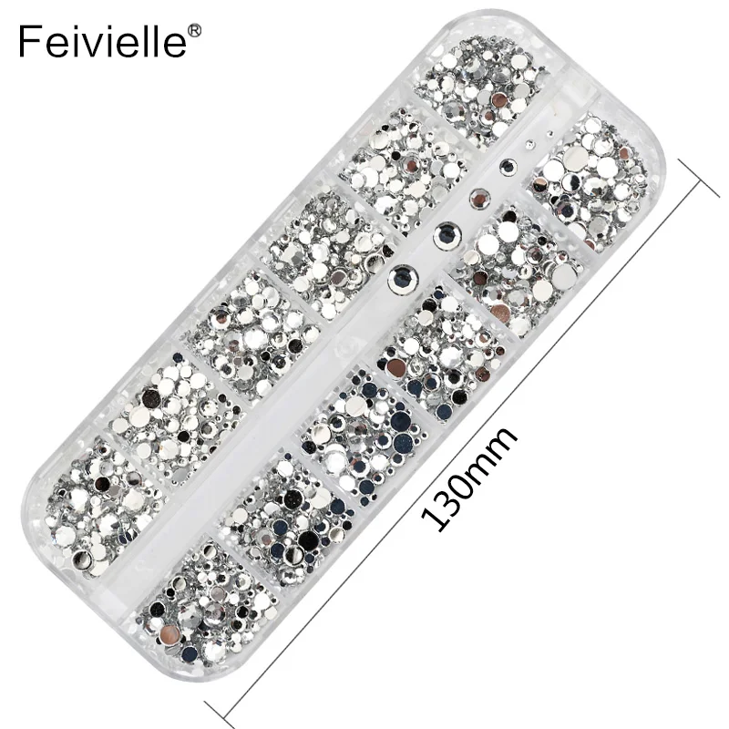 Feivielle новый микс 6 размеров прозрачный серебряный блеск украшение для ногтей со