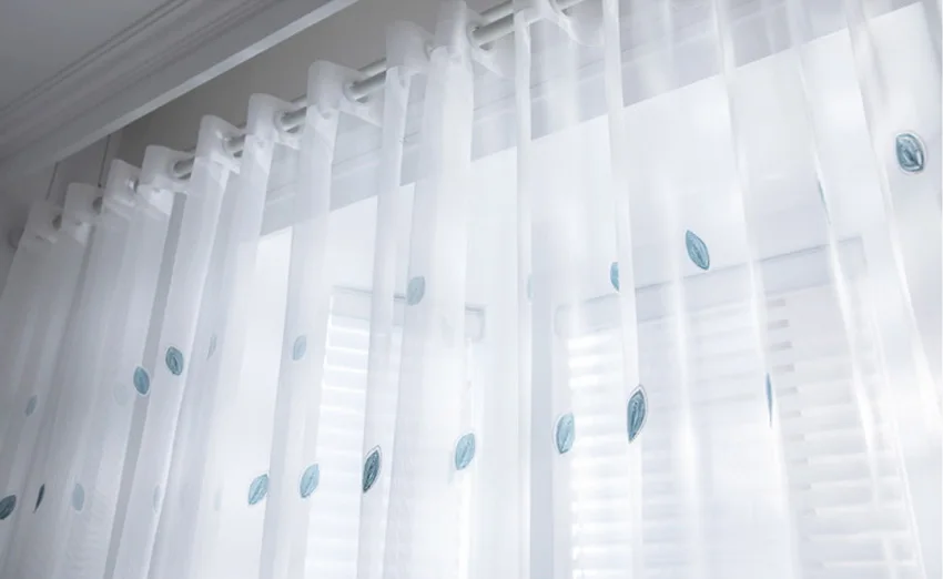 Blue Four-leaf Clover Embroidery Tulle Curtains For Living Room Sheer Panels White Voile Curtains For Bedroom Kitchen M099#4