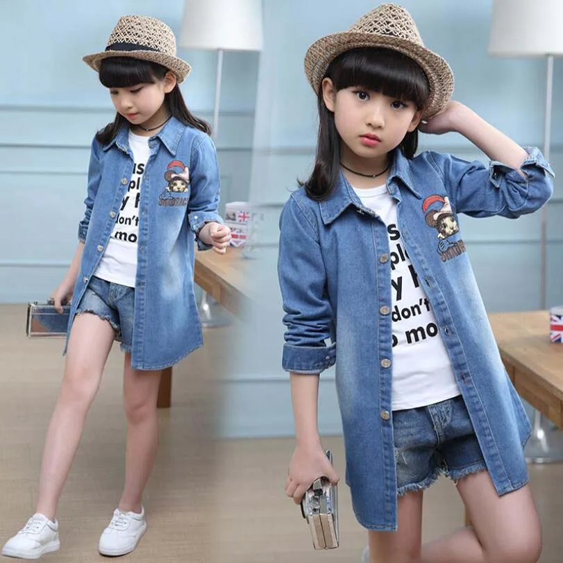 Girls jacket baby cotton denim children spring autumn cartoon shirt kids jeans childre casual clothes teenage windbreaker | Детская
