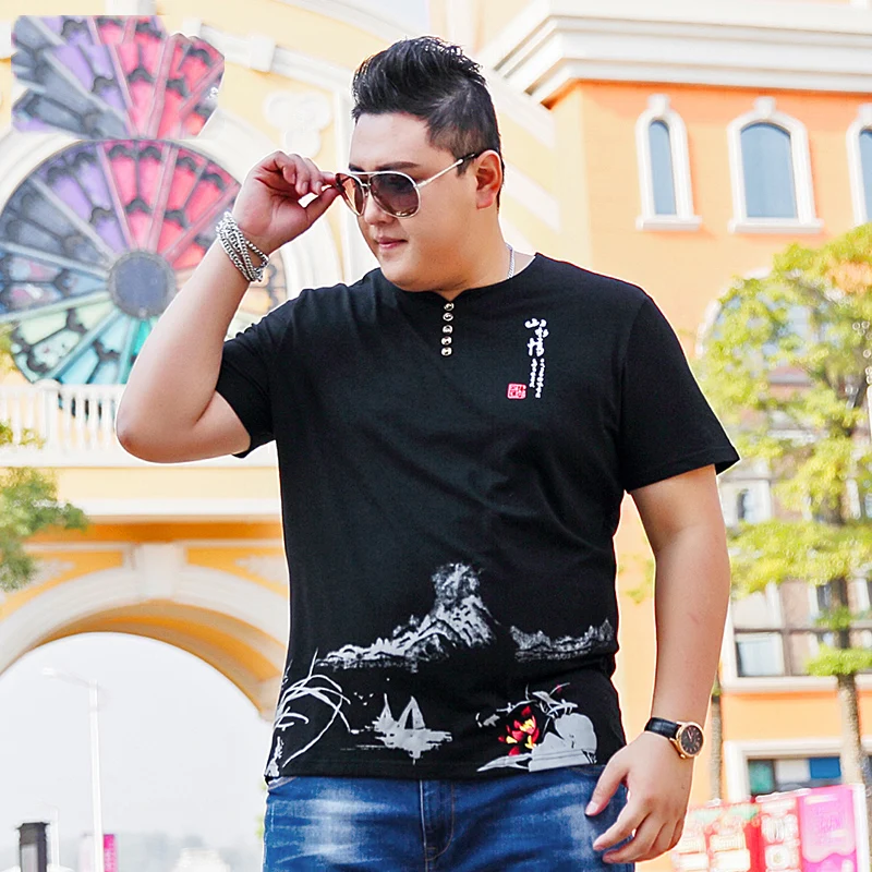 

Free shipping 2018 summer plus size men t shirt Chinese style 2xl-7xl short-sleeve men's t-shirt fat cotton extra large tees