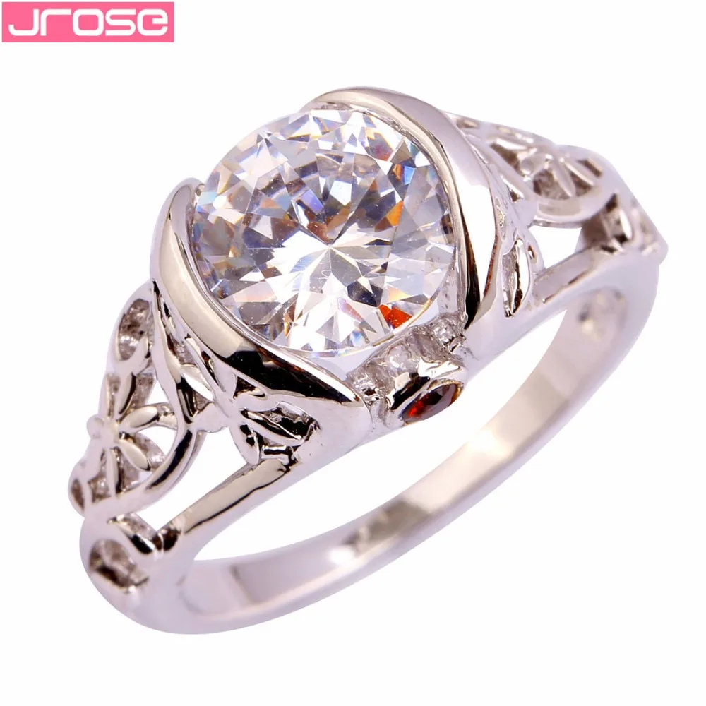 Женское кольцо JROSE серебряное круглой формы с радужным и белым кубическим