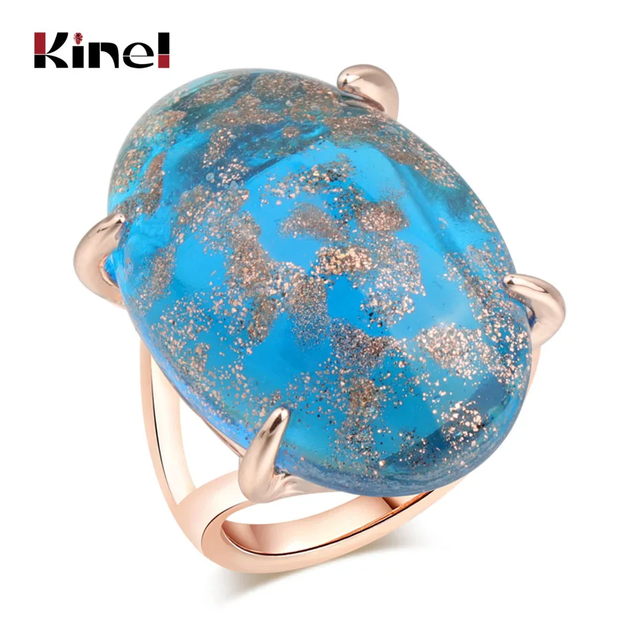 Lake Blue Kinel, Хит, Прямая поставка, роскошное кольцо с синим натуральным камнем, розовое золото, модные свадебные украшения, 7 цветов на выбор, вечерние, подарок, новинка - Цвет основного камня: Lake Blue
