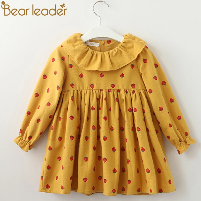 Bear leader/платье для девочек; Новинка; осенние платья принцессы в английском стиле с рукавами-лепестками; дизайнерская клетчатая одежда с принтом для детей