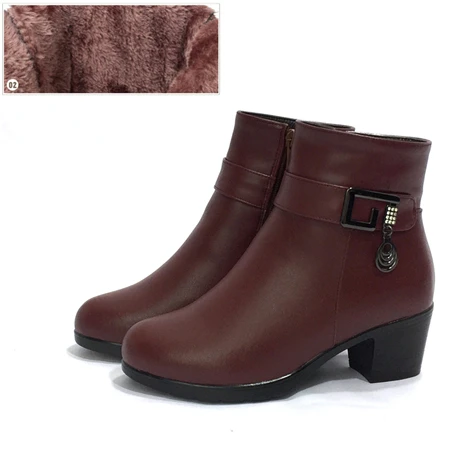 Red brown fluff AIYUQI; Новинка года; Лидер продаж; женские Ботинки на каблуке; женская обувь; ботинки из пуха; зимние женские ботинки из натуральной кожи - Цвет: Red brown fluff