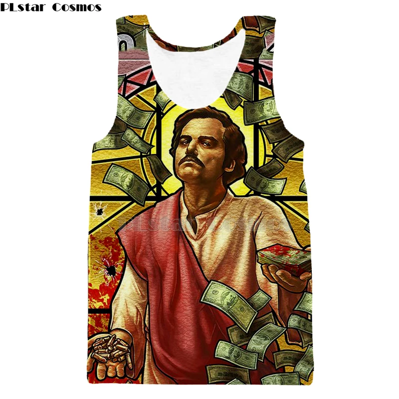 PLstar Cosmos Narcos Pablo Escobar Narcos bullet черный жилет на бретелях мафия хип хоп Мужская рубашка Harajuku уличная