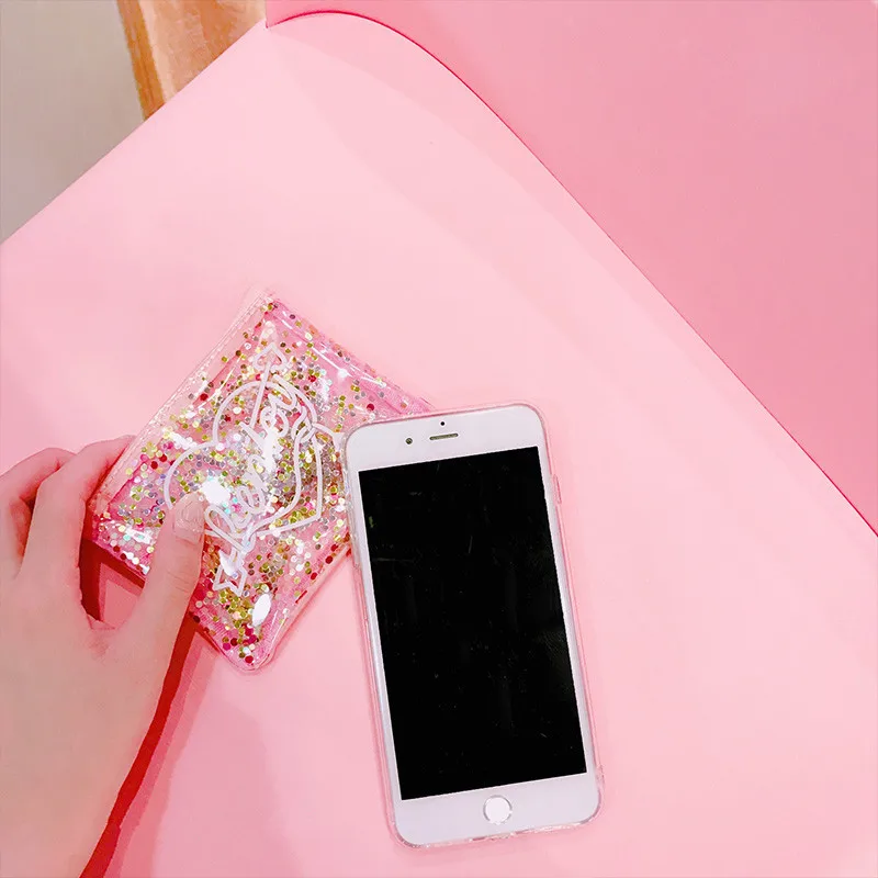 3D Transparent TPU Flash Powder Love Style Mobile Phone Case for Iphone 6 7 6s Covers Gril Protective |