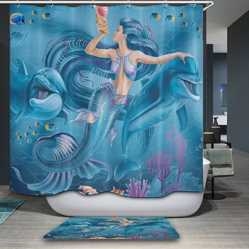 Занавеска для душа украшения ванной комнаты дома морской рыбалки летнего пляжа