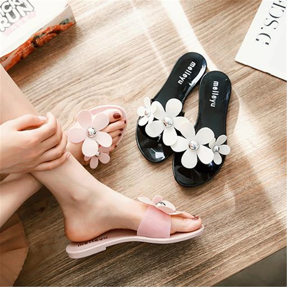 Крутые летние модные женские тапочки Верхняя одежда с цветами на плоской подошве