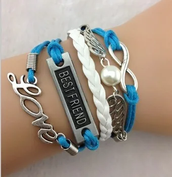 1 шт. бесконечность лучший друг шнур и крылья браслет жемчужный синий воск шнуры