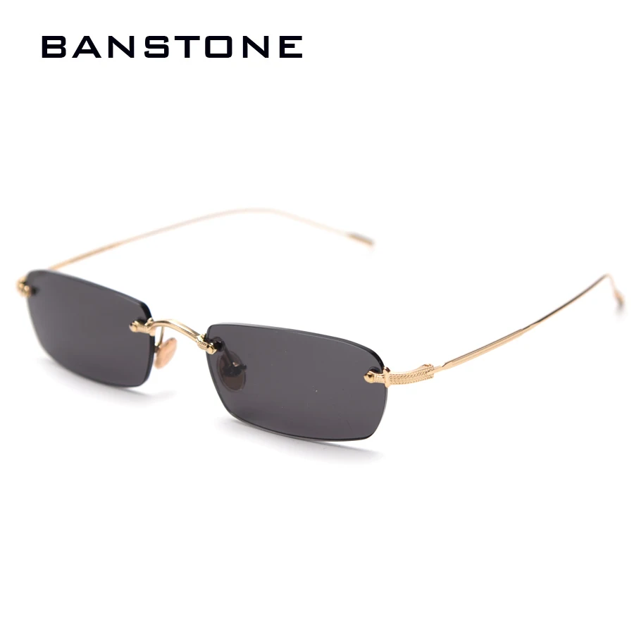 BANSTONE, женские солнцезащитные очки без оправы, 90 S, металлическая оправа,, фирменный дизайн, безрамные солнцезащитные очки, прямоугольные линзы, солнцезащитные очки