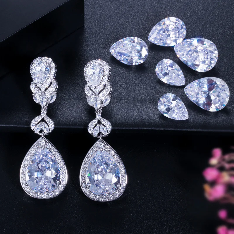 BeaQueen европейские американские роскошные серьги с фиолетовым кристаллом грушевидной огранки длинные женские свадебные серьги с кубическим цирконием E024