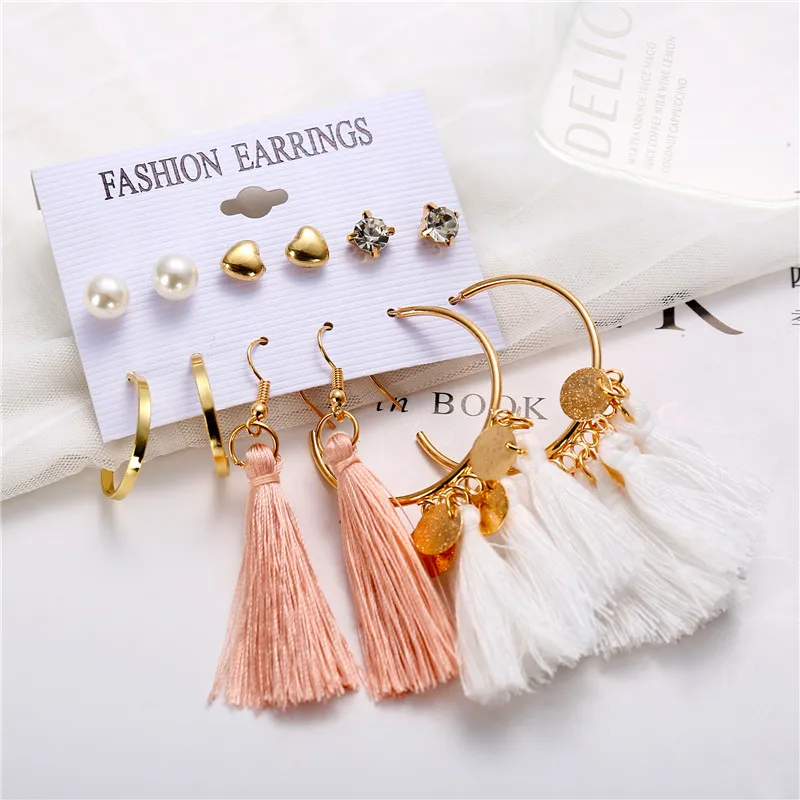 AY 6 стилей Богемия кисточкой геометрические Висячие Комплект сережек для женщин