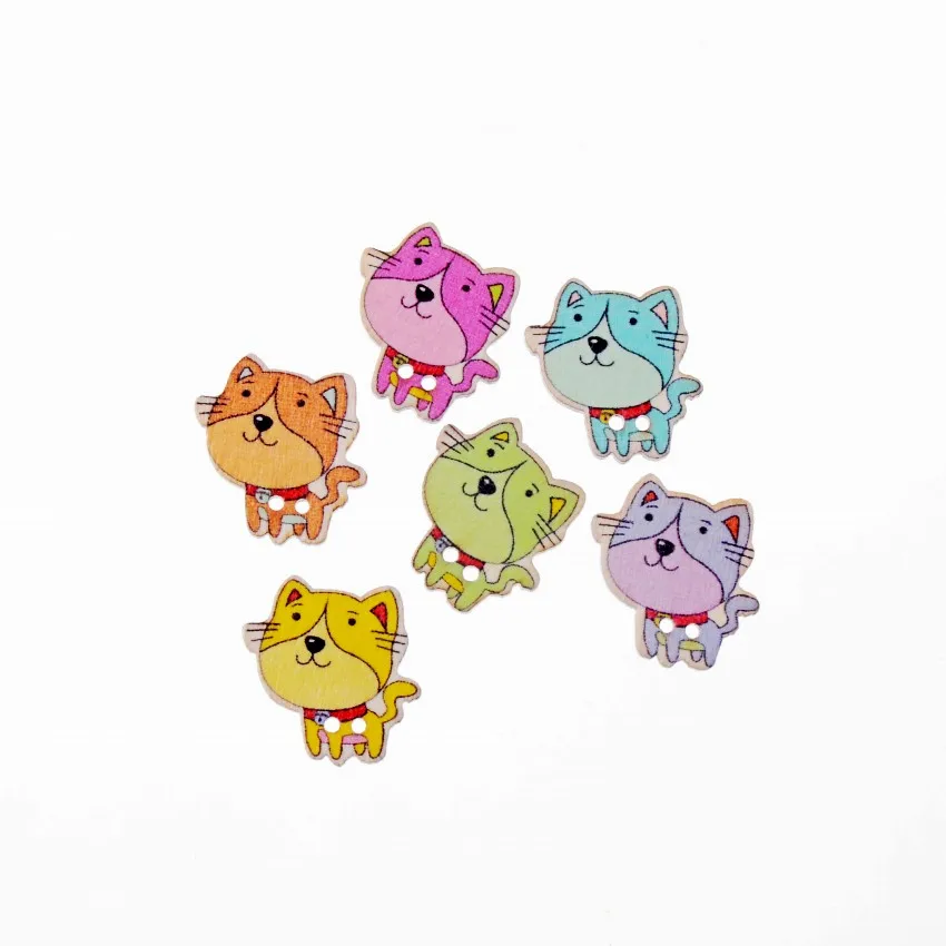 Бесплатная доставка 10 шт случайный, смешанный, милый кот стиль 2 отверстия деревянные Швейные Кнопки природа обратно Скрапбукинг 25x24mm