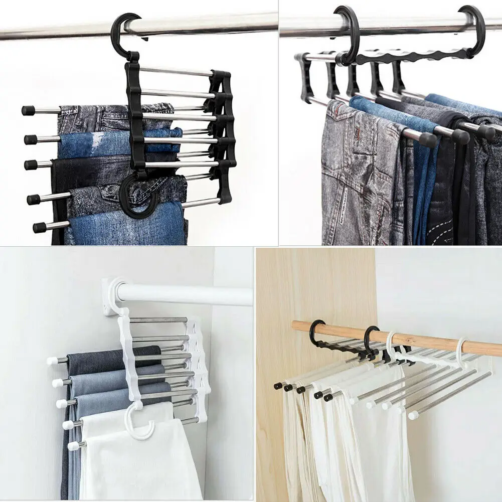 Newest Fashion 5 in 1 Pant rack shelves Stainless Steel Clothes Hangers Multi-functional Wardrobe Hot Sale Magic Hanger 2021