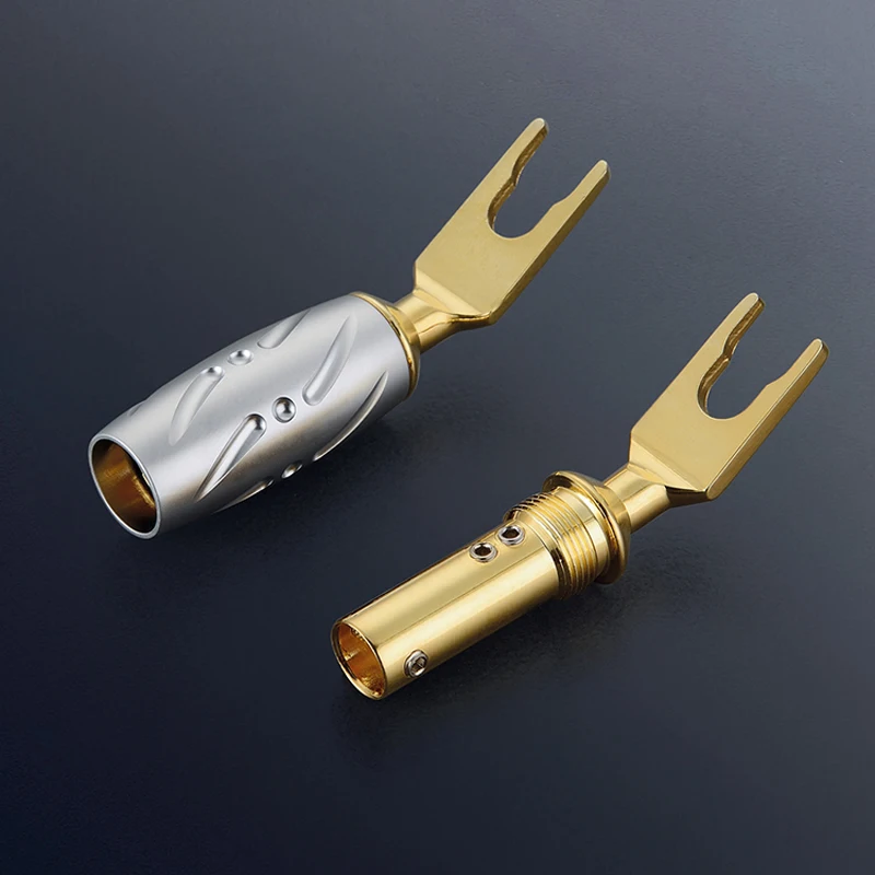 Вилка Лопатка из чистой меди с золотым покрытием 4 шт. VS701G 99.998%|locking banana plugs|banana plug