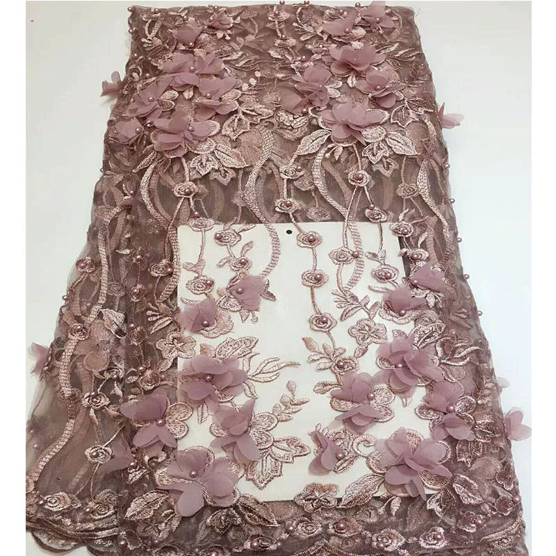Новая модная тяжелая бисерная африканская кружевная ткань с объемными цветами на вышивке тюль на свадебное платье ZX-4561.