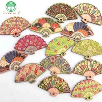 50pcs wooden fan shaped floral print brooches beads jewelry diy