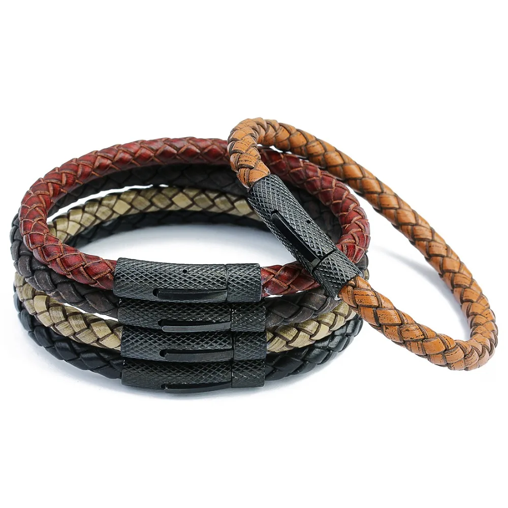 DC New Fashion Vintage Mens Genuine Leather Bracelet Stainless Steel Clasps Wrap for Men Women Jewelry 2019 | Украшения и