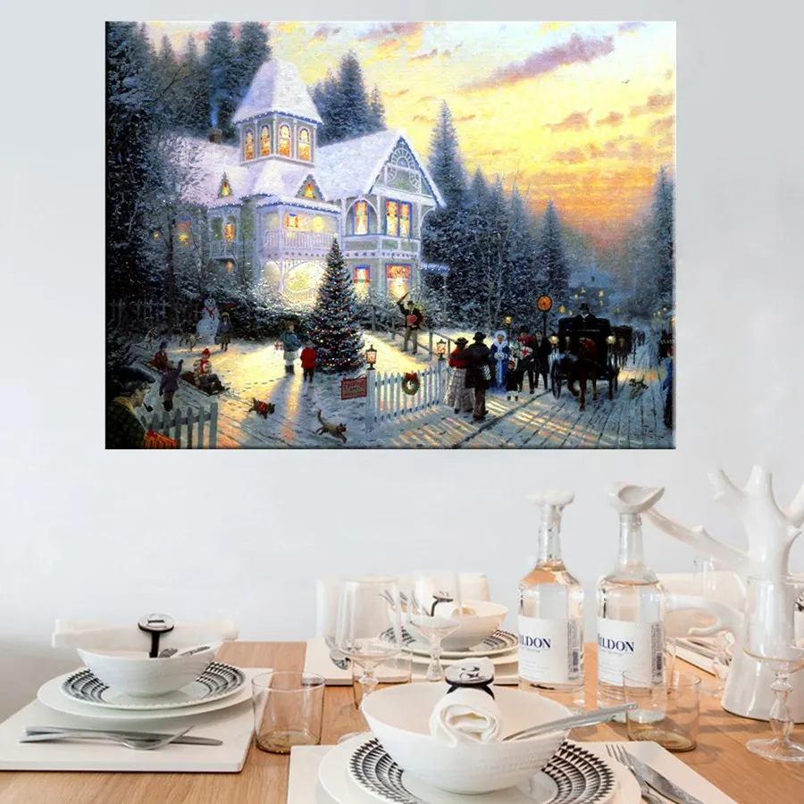 Домашний Декор живопись Рождество снег уличный пейзаж Настенный декор плакаты и
