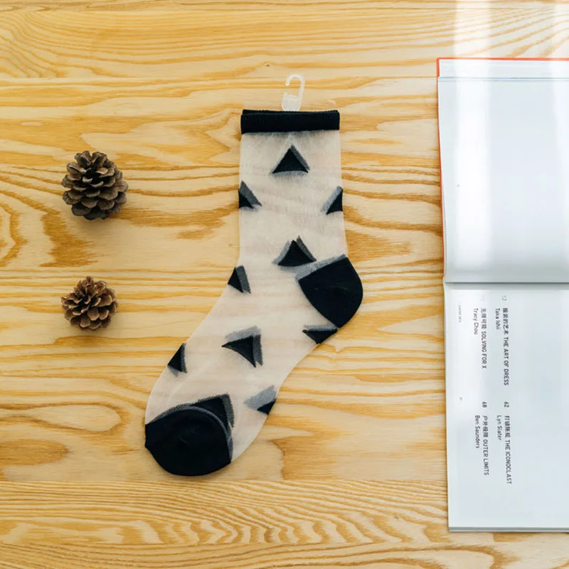 [EIOISAPRA] Лоскутные ультратонкие прозрачные шелковые носки до щиколотки пикантные