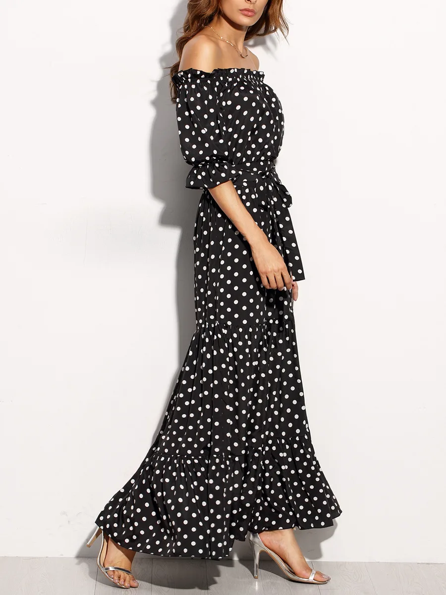 Backless Polka Dot Sexy Bohemian Beach Dresses Summer Long Maxi Runway Dress Off the Shoulder Spring Vestido | Женская одежда