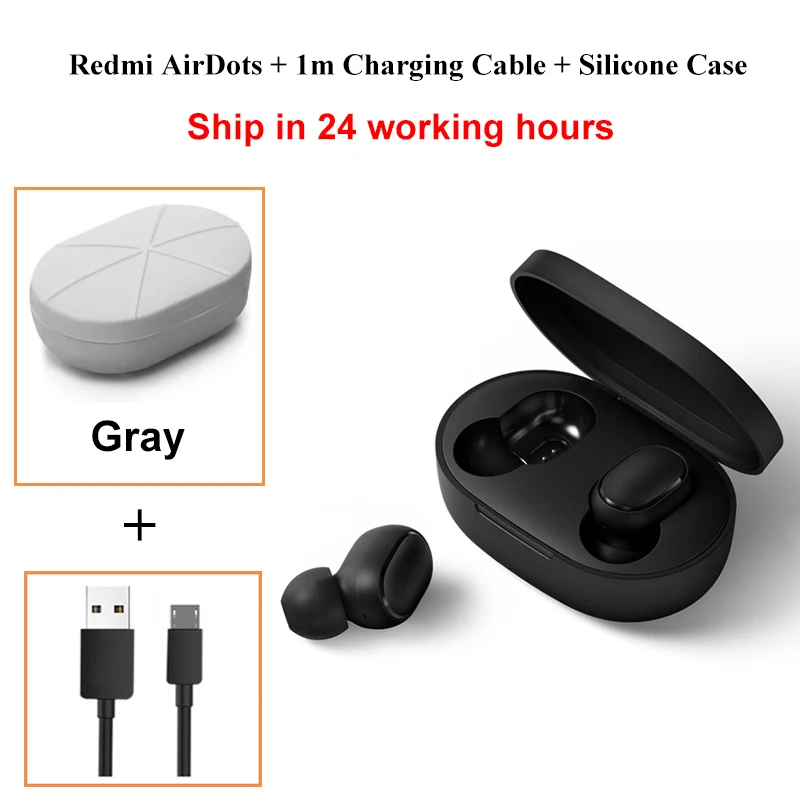 Add Cable n Case GY Xiaomi Redmi AirDots TWS True беспроводной Bluetooth 5,0 наушники DSP шумоподавление Гарнитура наушники TWSEJ04LS - Цвет: Add Cable n Case GY