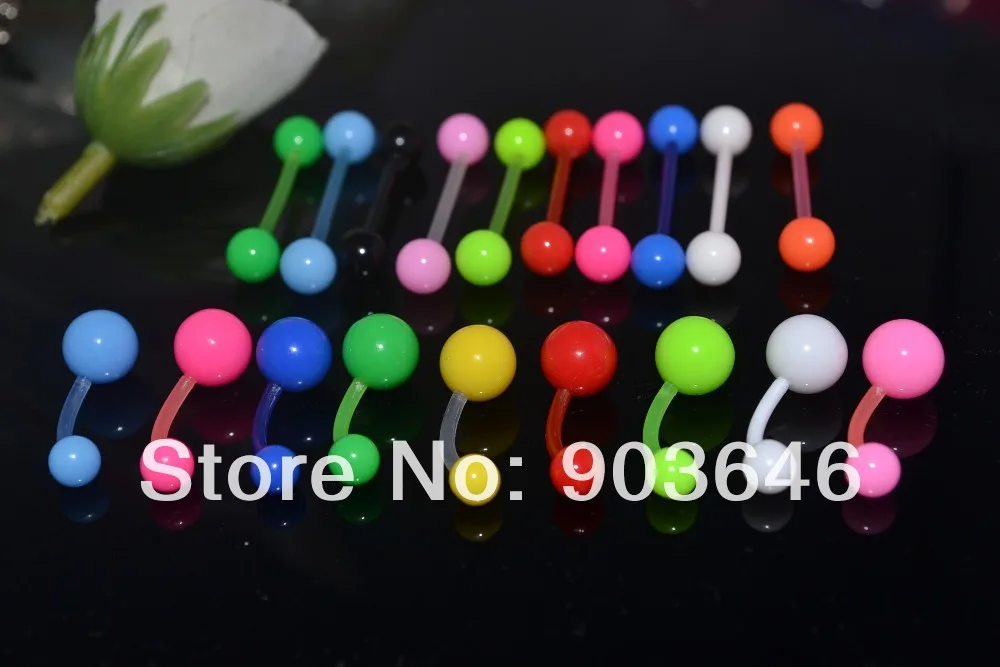 

500pcs Body Jewelry Piercing Nice Solid Color Navel Belly Button Tongue Ring Barbells UV Flexible Gift Piercing 14G~1.6mm