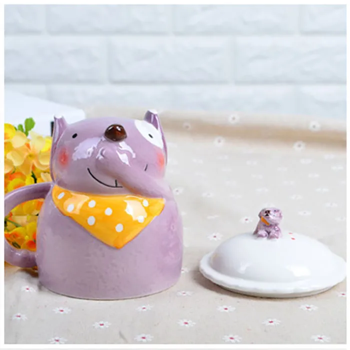 

Cute Handstand Smile Dog Style Ceramic Mugs with Lid Creative Moring Mug for Milk Coffee Tea Juiced Four Color Available SH115