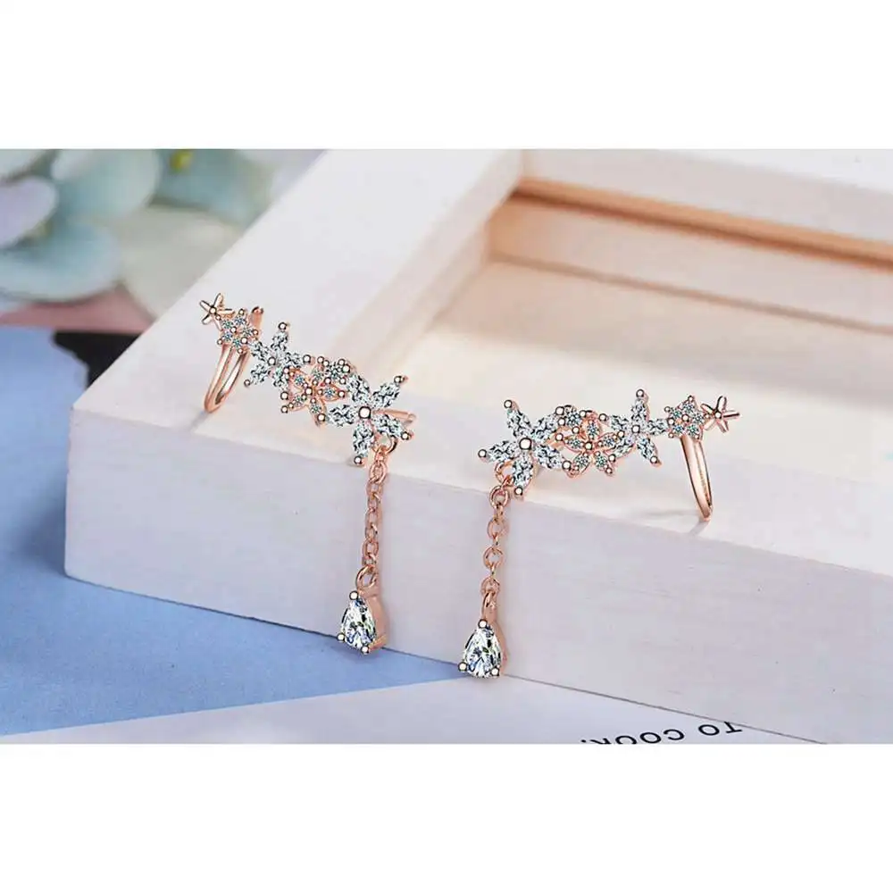 925 Sterling Silver/Rose Gold Long Tassel Earrings Snowflake Gothic Drop for Women Accessories Love Gift Bijoux | Украшения и