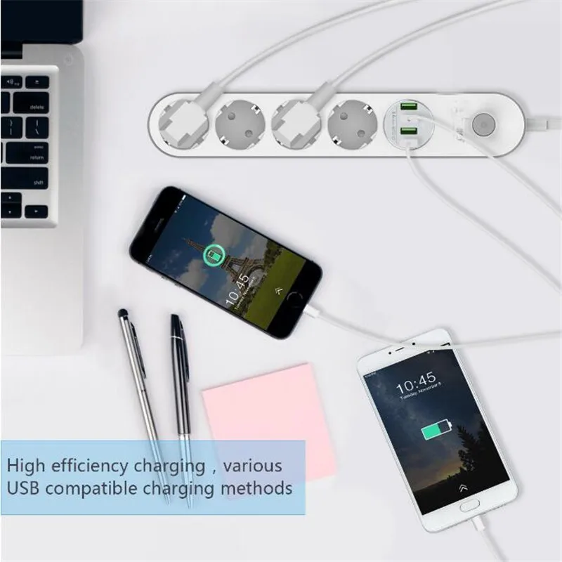Удлинитель питания PLYMOTON с 4 розетками переменного тока USB портами и защитой от